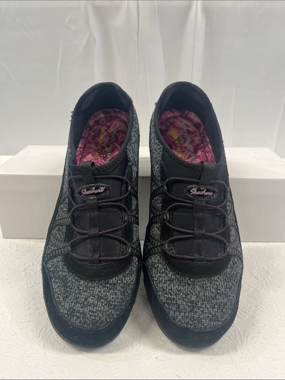Skechers Women's Black & Pink Slip-On Knit Walking Sneakers